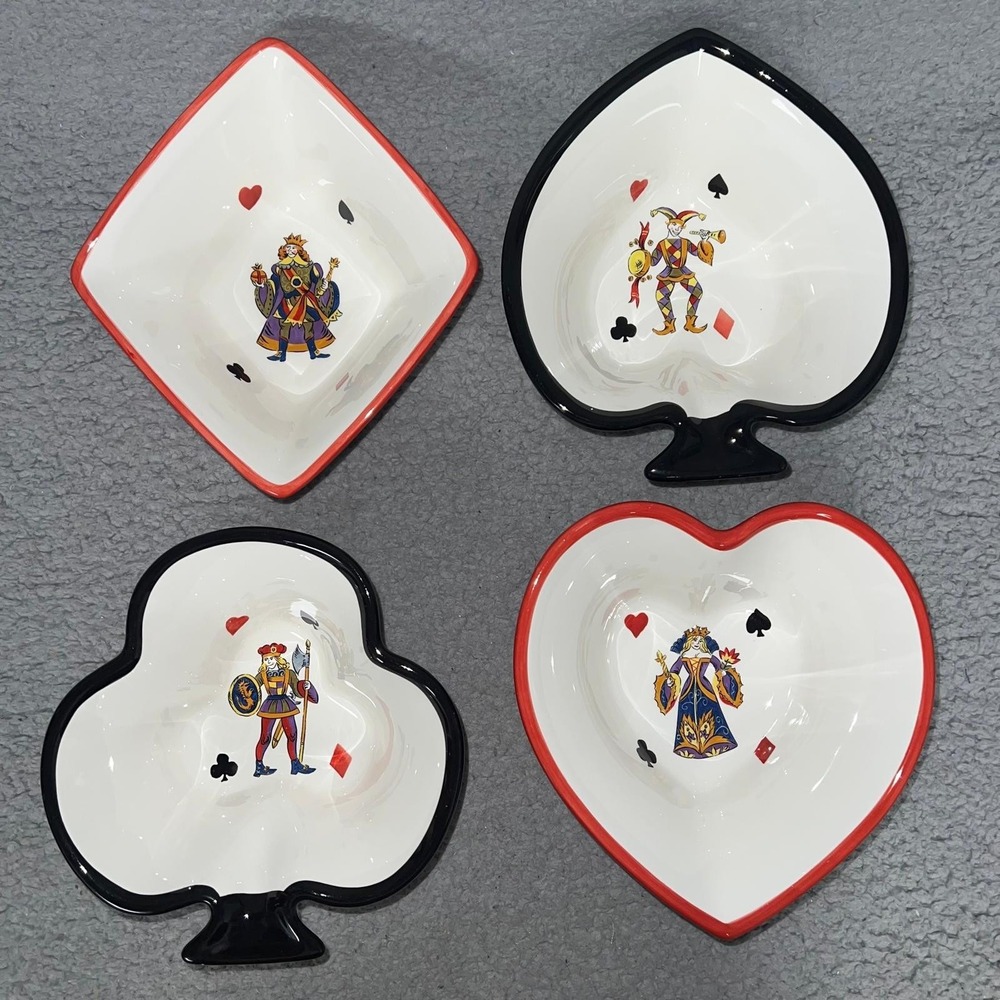 Lot of 4 Tabletops Gallery King of Hearts‎ Snack Bowls Heart Diamond Spade Club